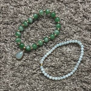 Elegant Green and White Beaded Bracelet Set